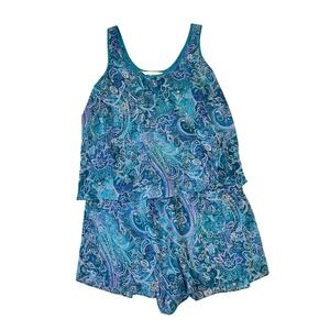 Vintage Cacique 2 Piece Lingerie Pajama Set 18/20 Paisley plus size Y2K Sheer